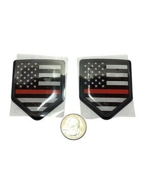 2 Pcs Thin Red Line American BADGE High Gloss Emblem Badge Adhesive Back NEW